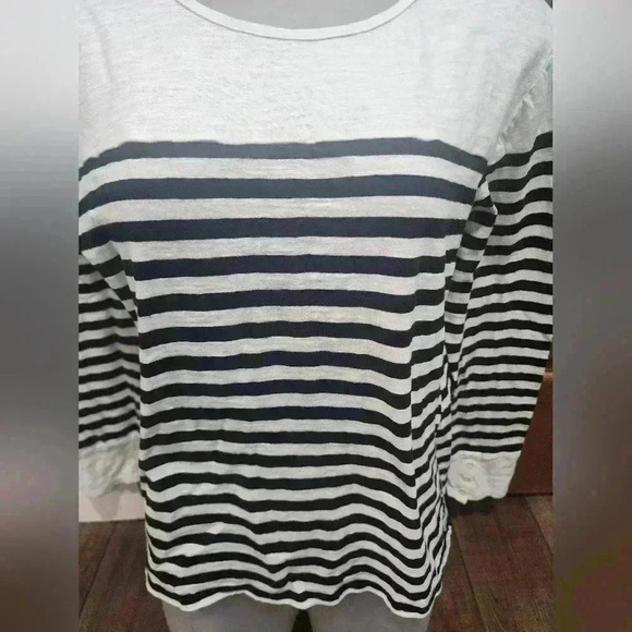 St John's Bay Round Neck Long Sleeve Shirt - Striped Black/White Women's Size L - Picture 2 of 7